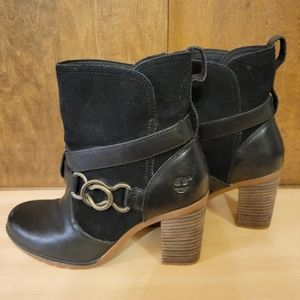 Timberland Dennett Buckle Ankle Boots 7 Black Suede Leather Block Heel